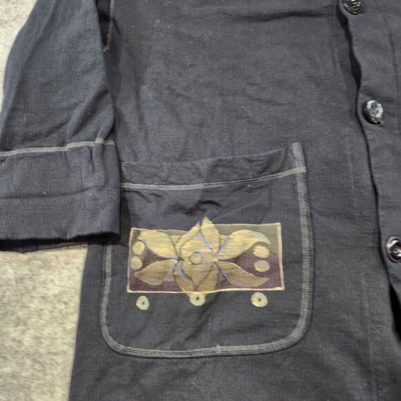 VTG Blue Fish Womens OS One Size Hand Painted Organic Cotton Button Shirt Jacket - Picture 3 of 16